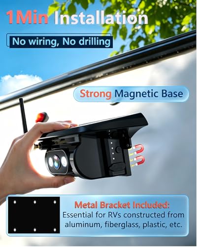Image of HD 1080P Dual Wireless Backup Camera: 1-Second Magnetic Easy Install RV Backup Camera with 7-inch Split-Screen DVR Monitor - 15200mAh Solar Battery, Up to 3-Day Trip for RV Camping & Travel Trailers