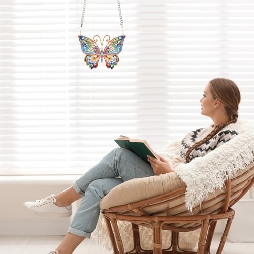 Image of AiYuanzsh Diamond Painting Hanging Pendant Kit Animal Butterfly 5D Diamond Painting Kits for Adults Crystal Rhinestones Diamond Art Pendant for Door Wall Window Home Xmas Decor