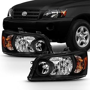 AKKON - For 2004-2006 Toyota Highlander Black Headlights Driver Left+ Passenger Right Side Pair Replacement