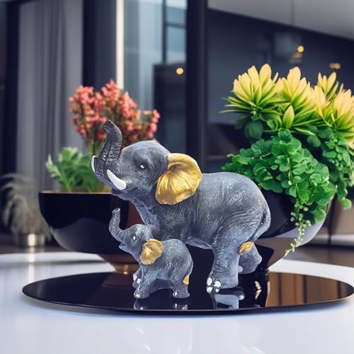 Polyresin 6" Elephant with Baby Statue for Home Decor – Vastu & Feng Shui Good Luck Symbol – Decorative Showpiece for Entryway, Living Room, Office, Gift (Brown) — photo — 2 of 9
