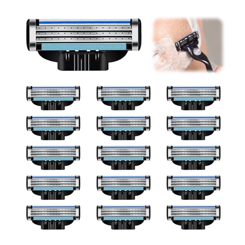 Rumgug 16 Cuchillas de Afeitar Compatibles con Maquinillas Tipo Mach 3, Recambios Profesionales de Doble Tira de Lubricación, Ideales para Afeitado Diario, Duraderas y Ajuste Perfecto (16 Pcs)