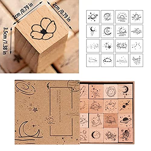 CDIYTOOL 32 Pieces Vintage Wooden Rubber Stamps, Butterfly Stamp, Universe & Galaxy Decorative Rubber Stamp Set for Arts and Crafts, Bullet Journals, Card Making, Scrapbooking - Thumbnail 5