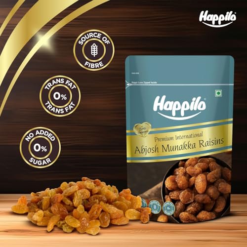 Image of Happilo Premium Abjosh 200g, Natural Munakka Dry Fruits Large Golden Raisins, Naturally Sweet, Tasty & Healthy Snack, No Artificial Flavour (Pack of 2)
