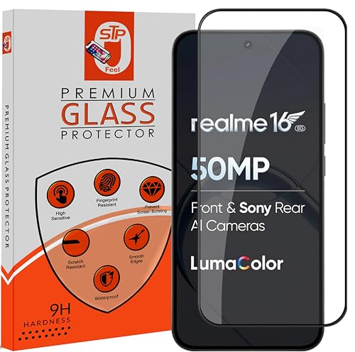 Image of STP FEEL Premium HD+ Tempered Glass Screen Protector Guard Compatible For Realme 16 5G (Ultrasonic Fingerprint Supported) (6.57 Inch, Pack of 1) | Edge to Edge Coverage With Easy to installation kit