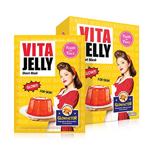 Faith in Face 7 Pcs Vita Jelly Glowing Essence Face Sheet Mask Pack, Glass Dewy Skin Collagen Vitamin Elasticity Hydrating Moisturizing Nourishing Brightening Plump Complexion K Beauty Skincare
