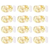12 Pack Fairy Lights Battery Operated, 7Ft 20 Led Waterproof Mini Firefly String Lights with Flexible Silver Wire for Wedding Centerpieces, Mason Jar Craft, Christmas Garlands, Party Decorations, Warm