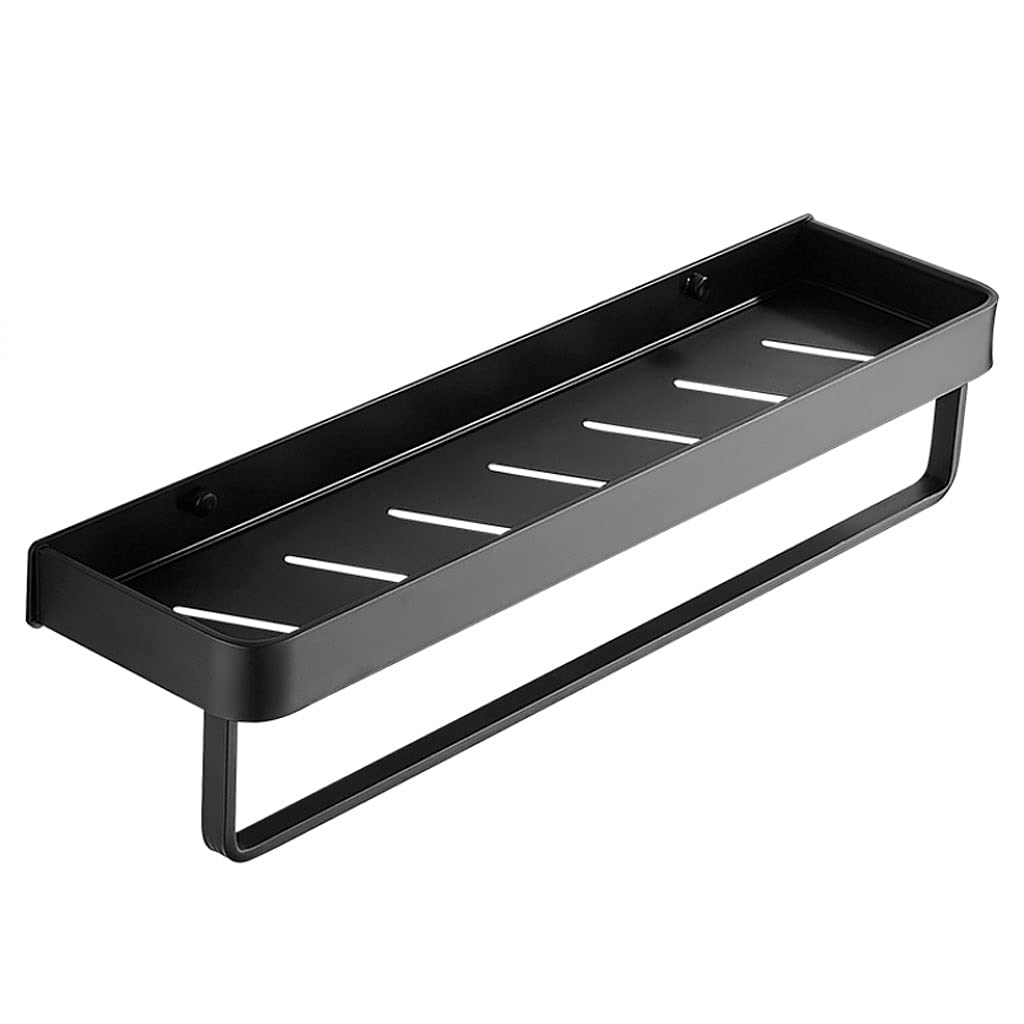 No Drill Black Shower Organizer with Towel Bar Space Aluminum Corner Shelves Towel Rack with Hook for Shampoo