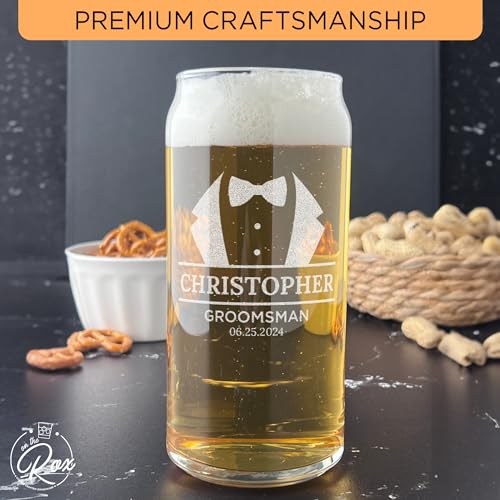 Image of Personalized Groomsmen Beer Can Glass Gifts - Custom Groomsman Gift -Personalized Wedding Beer Can Glass - Groomsman Proposal - 20 oz Engraved Groomsmen Beer Glass - Personalized Wedding Favors