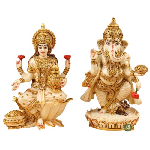 INDICAST Ganesh Lakshmi Resin Statue, Hindu Holiday Goddess Diwali Gift, Standing Ganesha Idol for A