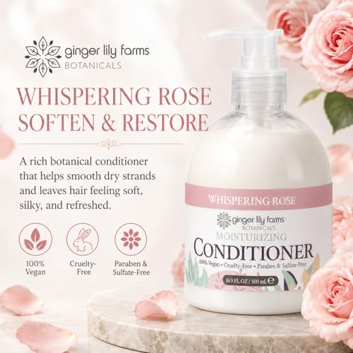 Image of Ginger Lily Farms Botanicals Moisturizing Conditioner for Dry Hair, 100% Vegan & Cruelty-Free, Whispering Rose Scent, 16.9 Fl Oz