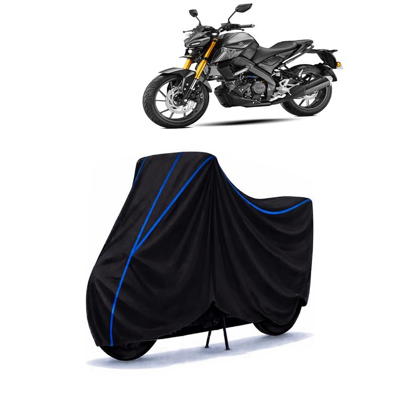 Image of MT Bike Cover Water Resistant Universal Motorcycle Rain | Heavy Duty UV Protection, Dust, Scratch Indoor Outdoor All Weather with Black Blue Piping Elastic