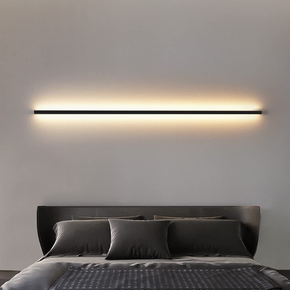 Modern Metal LED Wall Light, Elegant Interior LED Linear Wall Lamp, Kitchen Lamp Cupboard Lamp Modern LED Wall Lamp for Living Room Stairs Hallway (Black, 100 cm)