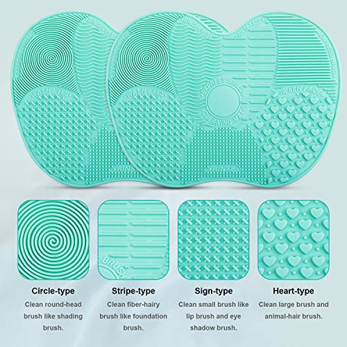 Brush Cleaning Mat, Easkep Makeup Cleaner Pad Portable Washing Tool Scrubber with Suction Cup Set of 2 Cosmetic Silicone (Blue+Blue) - Thumbnail 3