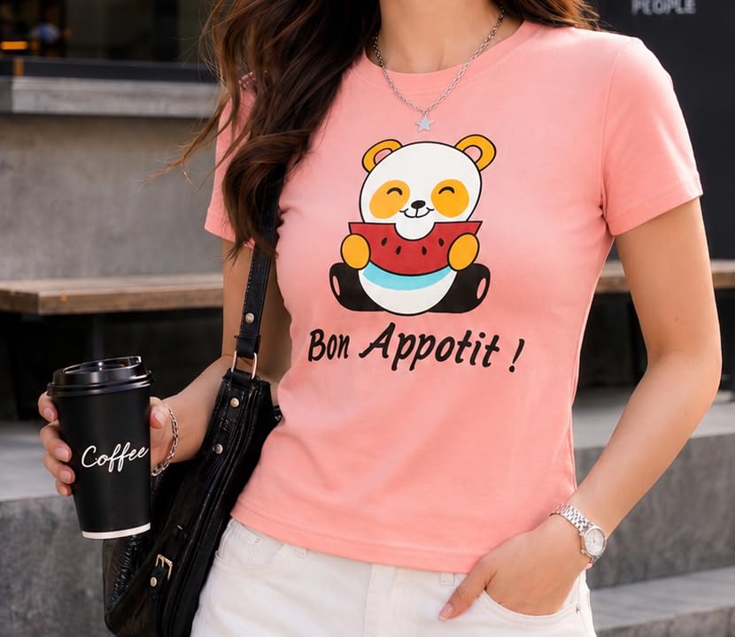 Image of Preneum Women's Graphic Printed T-Shirt, Round Neck Half Sleeve Casual Slim Fit Cotton Blend Tee, College, Office & Travel