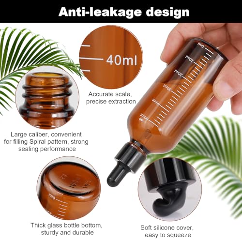 Nadisean 6 Pcs 50ml Flacon Pipette en Verre, Flacon Verre Ambré avec échelle, Huile Essentielle Vide avec Entonnoir Injecteur pour Huile Massage Parfum – vue 3