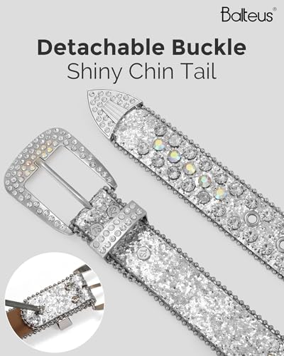 Image of Sparkly Rhinestone Diamond Sequin Studded Belt for Men & Women - Western Cowgirl Cowboy Style