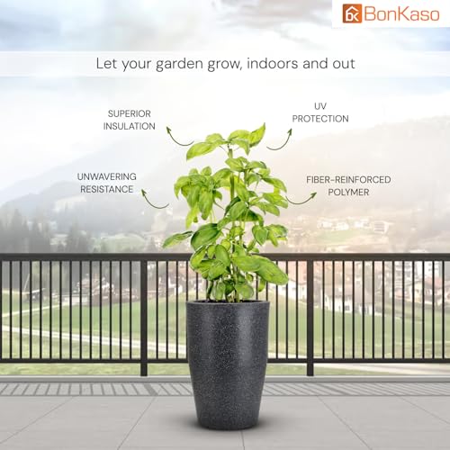 Image of BonKaso 24 inch Dark Grey Pot - Tall, Durable & Lightweight Polymer Round Tower Planter for Indoor & Outdoor Use: Home, Office, Garden & Balcony (Gamla /Gamale)