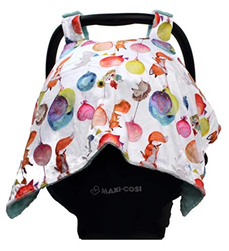 Image of Dear Baby Gear - Baby Car Seat Canopy - Infant Car Seats Covers - Carseat Canopies for Boys and Girls - Toddler Carseat Cover with Snap Opening (Forest Animals with Balloons /Opal Blue Dot 40 inchx30 inch)