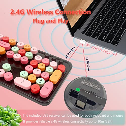 Image of Wireless Keyboard and Mouse Combo, Ergonomic Cute Retro Typewriter Full Size Colorful USB Cordless Keyboard Mouse Set for Gaming and Office (Red)