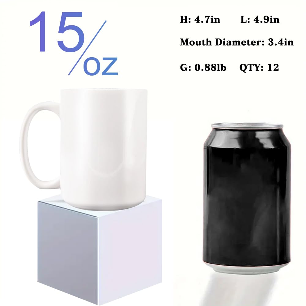 Paquete de 12 tazas de sublimación, tazas de café de 15 onzas con cajas de regalo blancas, tazas Para, tazas de café de cerámica en blanco para café, té, latte, sopa, leche, cacao caliente