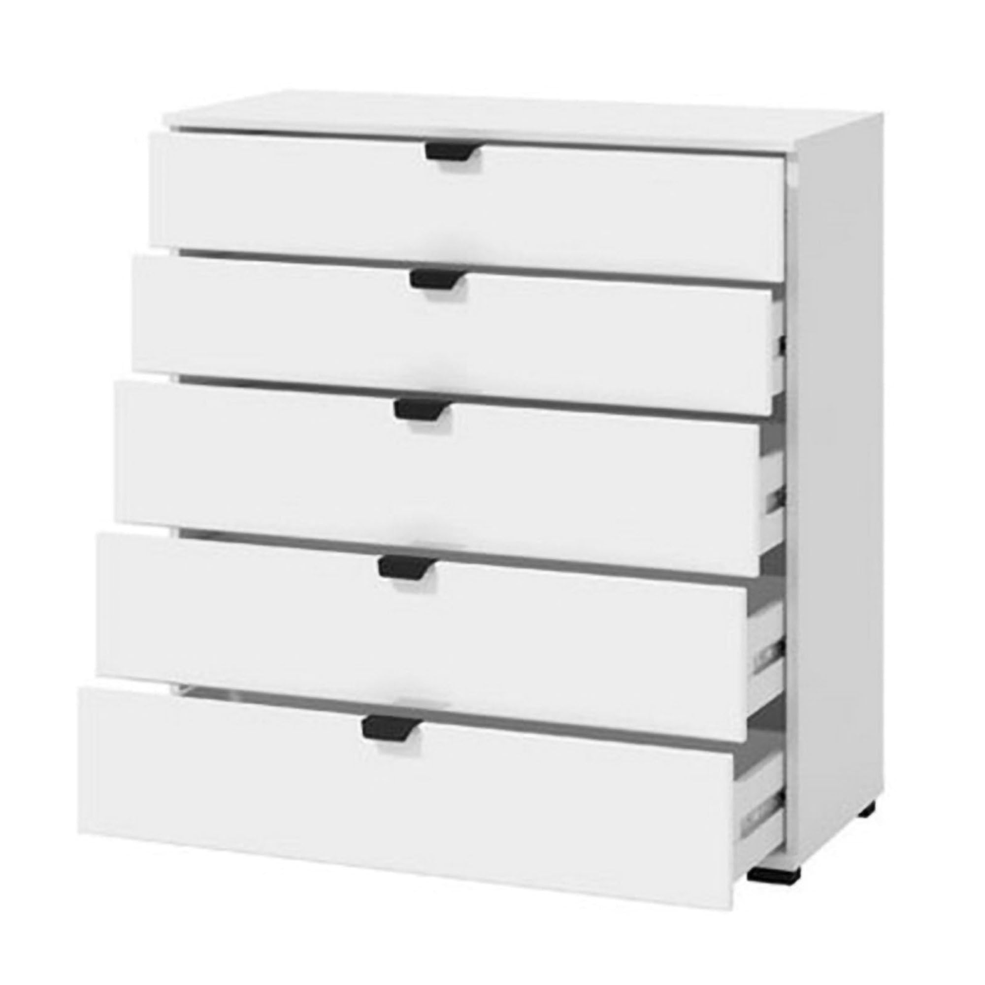 Dmora Cassettiera Chikeha 90x40x95h cm Bianco 5 Cassetti Apertura Scorrevole, Chiusura Scorrevole