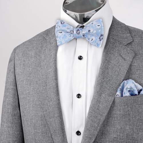 Image of Alizeal Mens 2pcs Floral Pattern Bow Tie Set | Self-tied Pocket Square Colorful Perfect for Weddings Proms Business
