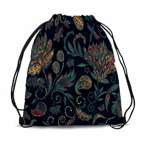 Floral Pattern Drawstring Bags Sports Bag Paisley Watercolor Flowers Flores Tulips Leaves Draw String Back Bag Men Women Adults 14×16.9 Inch