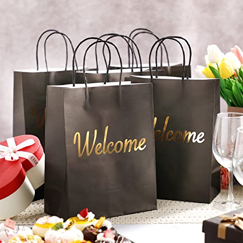 50 Pcs Wedding Welcome Bags Kraft Paper Welcome Gift Bags Wedding Gift Bag With Gold Foil Lettering Black Gift Wrap Bags For Wedding Shopping Baby Shower Holiday Party Supplies Bulk, 4 X 8 X 10" #TOP6