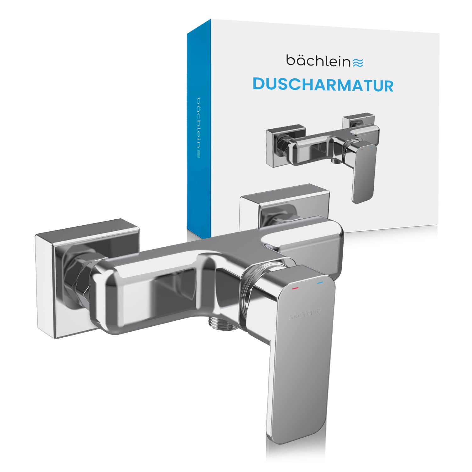 Bächlein Duscharmatur Leonte in Kantigem Design – Mischbatterie Komplettset inkl. allem Zubehör – Einhand-Wasserhahn für die Dusche Chrom – eckig