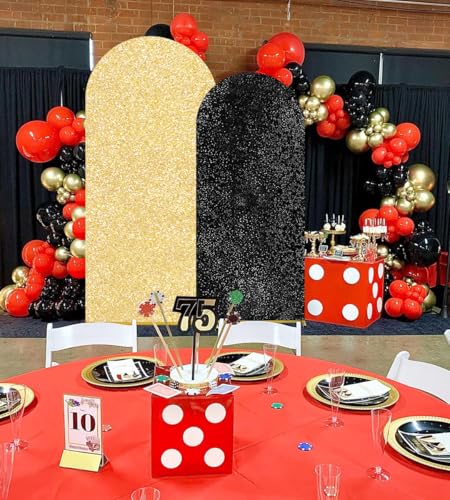 Image of Graduation Arch Backdrop Cover Set of 2 (7.2ft+6ft) Black Gold Sequin Arch Backdrop Balloon Arch Cover Party Decorations for Birthday Party Ceremony Events Decor