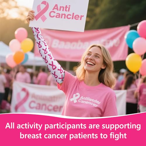 Yxmeiguo Breast Cancer Awareness Arm Sleeves Pink Ribbon Cooling Sun Protection Cover UV Protection Compression Arm Sleeve for Youth Adults Women Men Outdoor Sports Football Baseball, 3 Pairs4