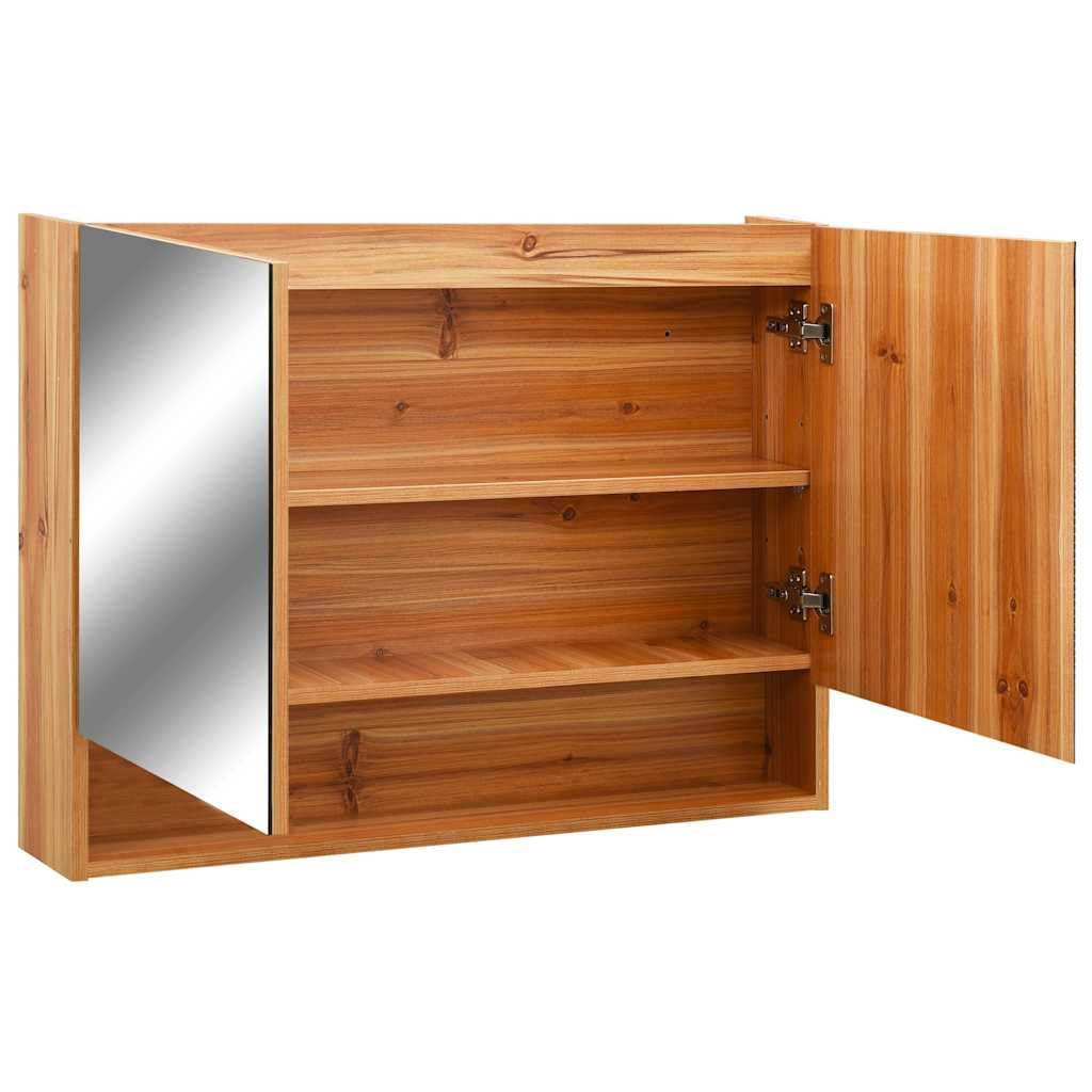 Szafka z lustrem LED do łazienki, dębowa, 80 x 15 x 60 cm, płyta MDF z powierzchnią melaminową, przyłącze USB, 2 drzwi, 3 wkładane półki, zajmuje mało miejsca do umywalki i toalety dla gości