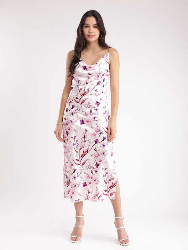 Image of FableStreet Floral Slip Dress - White and Purple