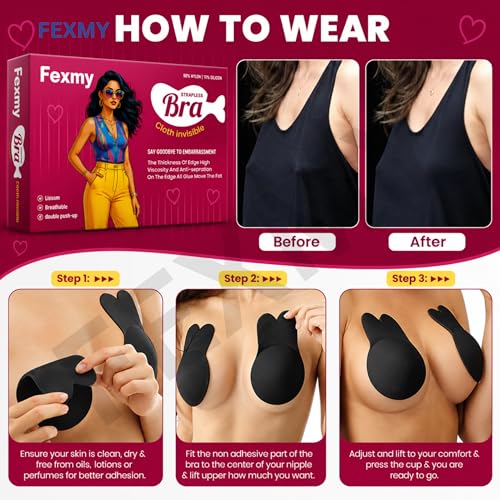Image of Women's & Girl's Strapless Push Up Wire Free Stick On Invisible Bra, Sticky Liftup Silicone, Stick on Bra for Backless Dress Free Size B Cup