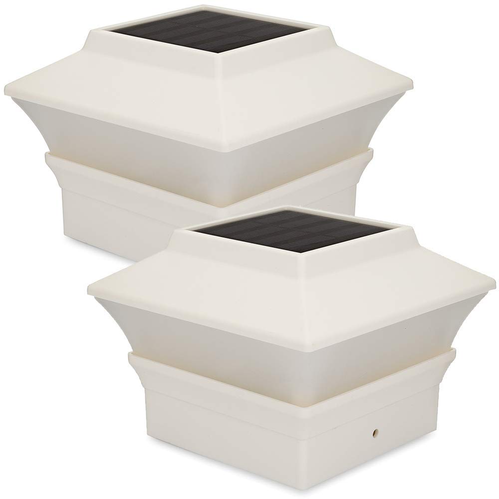 Solar Post Cap Lights for Outdoor | Auto On-Off Sensor | LED Fence Post Lights for Patio, Yard, Garden Decoration | Waterproof, Sun-Powered, No-Wiring, Rechargable | 4x4 | 2 Pack | Warm White