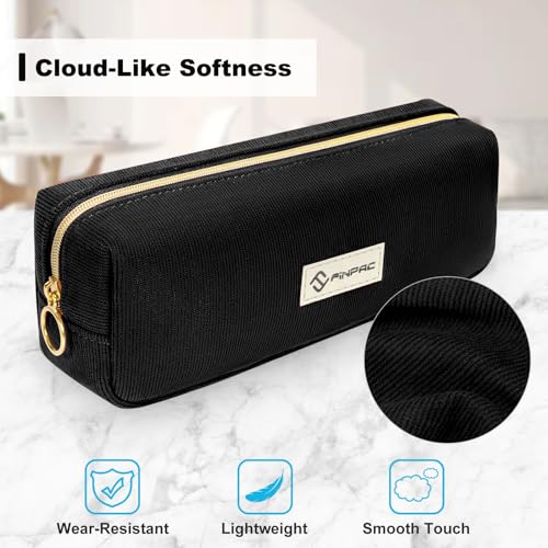 Image of FINPAC Pencil Case, Corduroy Aesthetic Makeup Bag, Cute Kawaii Pen Bag Pouch Holder Box Organize for Study, Office, or Travel (Black)