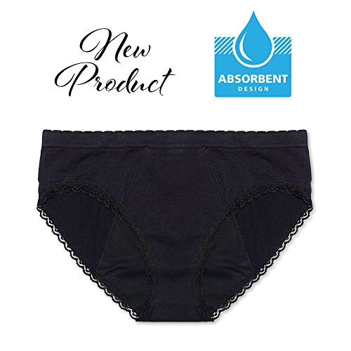 EvaWear Menstrual Period Panty, Tampon Alternative, Absorbent, Hypoallergenic, Black, Hipster, L