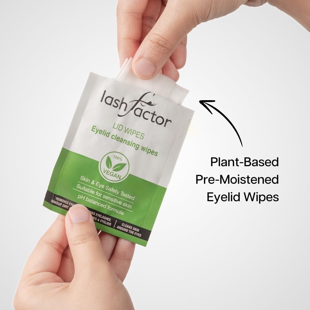 Lashfactor Salviette per la pulizia delle palpebre per l'igiene quotidiana delle palpebre e occhi stanchi e secchi, a base vegetale, confezionate singolarmente, struccante naturale, 30 salviette