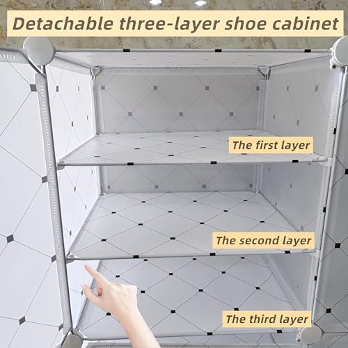 Image of Mevigo 12-Tier Shoe Rack with 4-Doors| Holds 24-Pairs |Waterproof & Dustproof Modular Plastic Shoe Cabinet| Foldable Stackable Shoe Organizer with Metal Frame |Space Saving Storage for Home,Entry Way