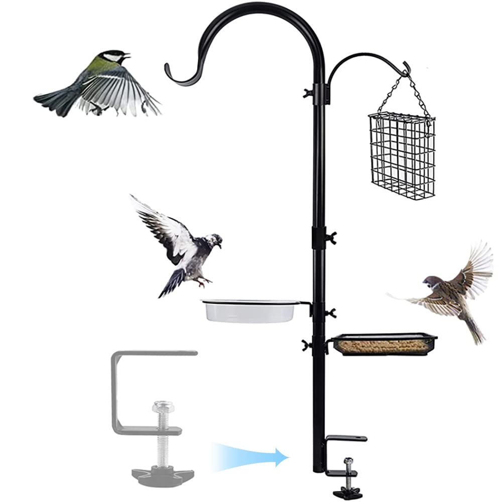 Buy Deck Hook Bird Feeder Pole Bird Bath Feeding Station with Clamp, Feeder Porch Multi Hook