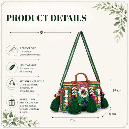 Image of MOMISY Handicraft Handmade Cotton Ethnic Rajasthani Embroidered Banjara Bags for Women Sling Clutch with Handle Purses for Ladies Girls