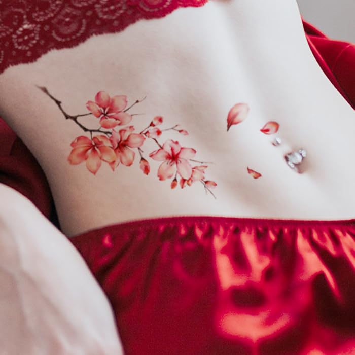 Miniatura 5 de 3 unids melocotón flor clavícula tatuaje temporal impermeable flor de cerezo antiguo tatuaje etiqueta engomada