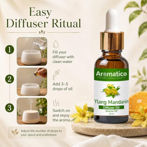 Image of AROMATICO Ylang Mandarin Diffuser Oil | Long Lasting Scented Home Fragrance | Natural Essential diffuser Oil Fragrance Sleep & Pure Aromatherapy 30ML