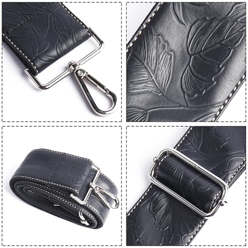 Image of Purse Straps Replacement Crossbody,Crochet Purse Strap for Handbags,Wide Shoulder Straps for Bags(5-Carved Black)