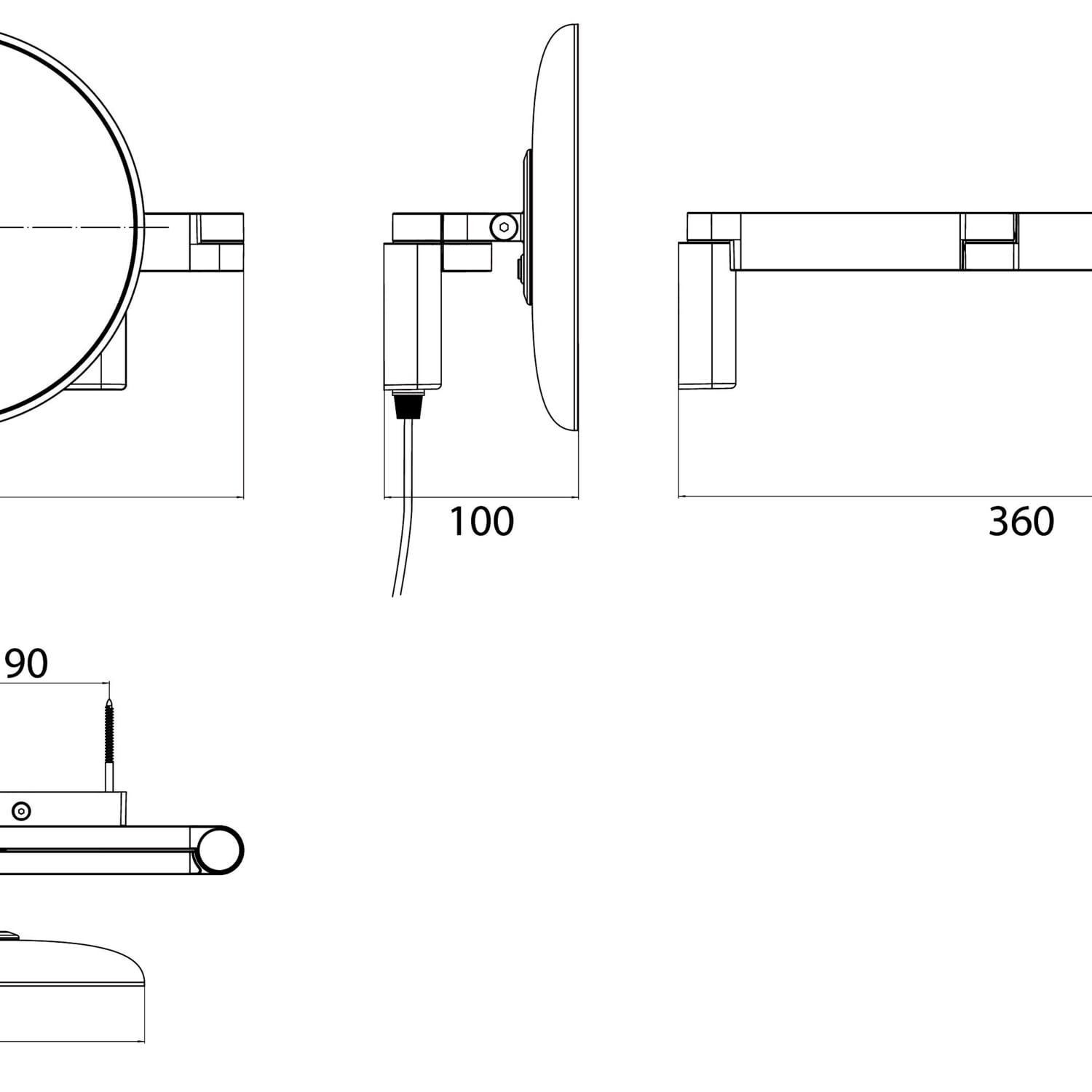 Emco LED Rasier- und Kosmetikspiegel, Wandmodell, Doppelgelenkarm, Vergrößerung 5- Fach, rund, Spiralkabel und Stecker 109506040 One Size
