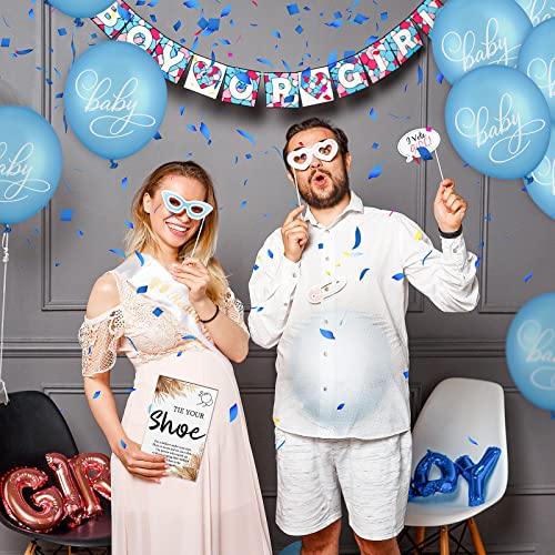 Image of Roowest 51 Pcs Tie Your Shoe Baby Shower Game Sign Wooden Sign Greenery Gift Sets Gender Reveal Party Favors 50 Balloons Latex Balloons for Game Wedding Supplies(Blue,Boho)