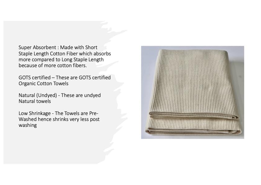Image of Waffle Bath Towel Pair, 30.5x58 INCHES, Hand Made, 100% Organic Cotton, GOTS Certified, Natural UNDYED (NO Colour, NO SOFTENERS) Super ABSORBANT & Quick Dry, Environment Friendly