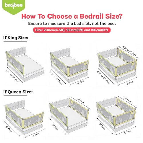 Image of BAYBEE Baby Bed Rails Guard (180Lx63H cm), Bedrail for Baby Kids Safety, Portable Bed Rail Falling Protector Fence with Adjustable Height, Foldable Bed Rails for Newborn Baby Kids, Pack of 2, (Beige)