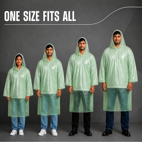 Image of Robustt Disposable Adult Rain Poncho for Men & Women | Universal Fit Use and Throw Raincoat | Knee Length Pocket Raincoat with Hood for Travel, Emergency Rain, & Outdoor