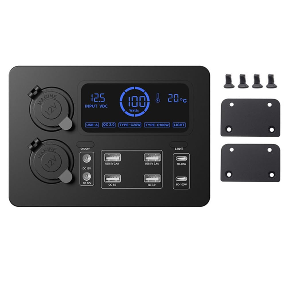 Centro de Control Portátil con Adaptador de Luces LED Mini Power Box con Luces LED 100W para Vehículos Recreativos, Barcos Display Power Box 12V A